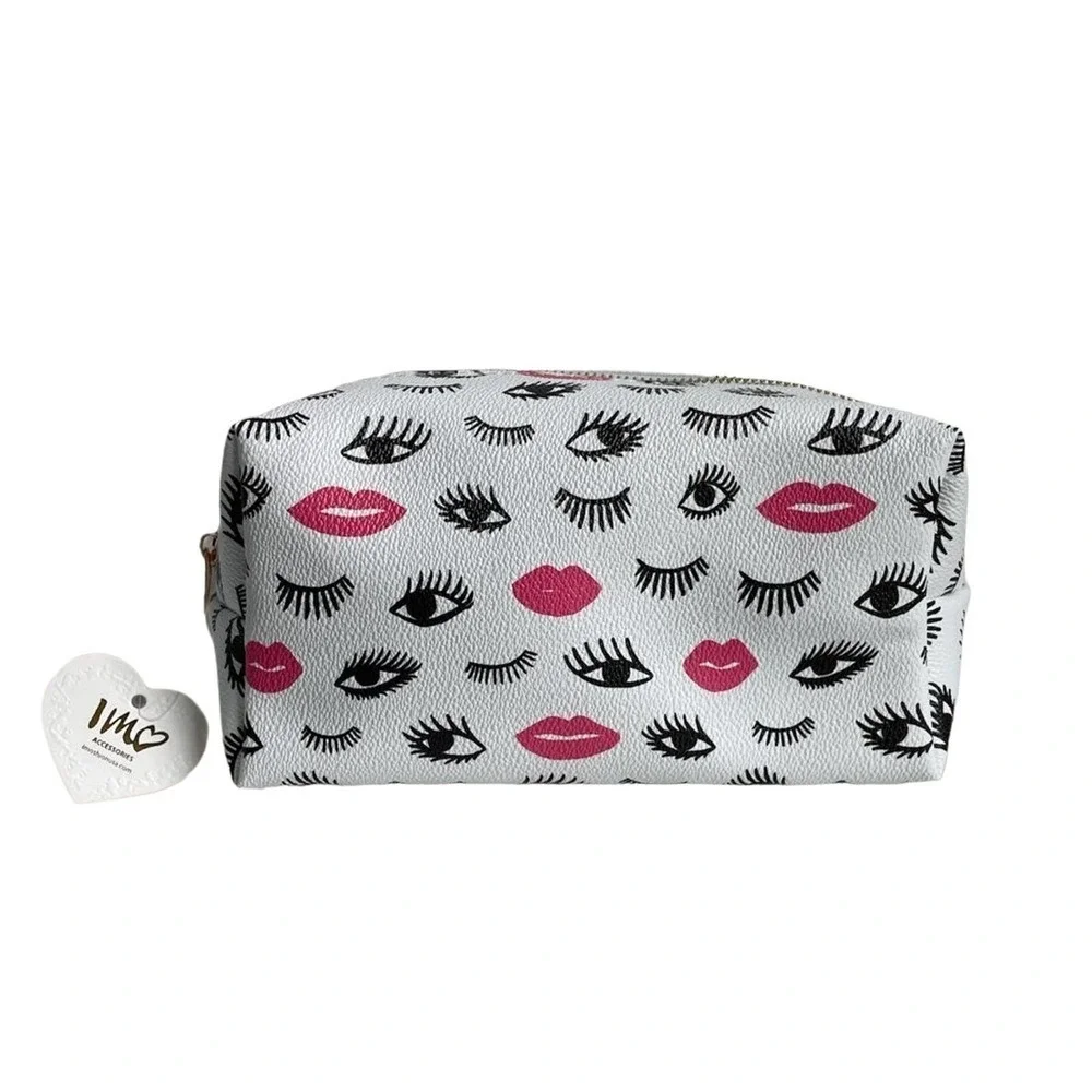 🍀Imoshion Eyelashes and Lips Faux Pebbled Leather Cosmetic Bag Brand New